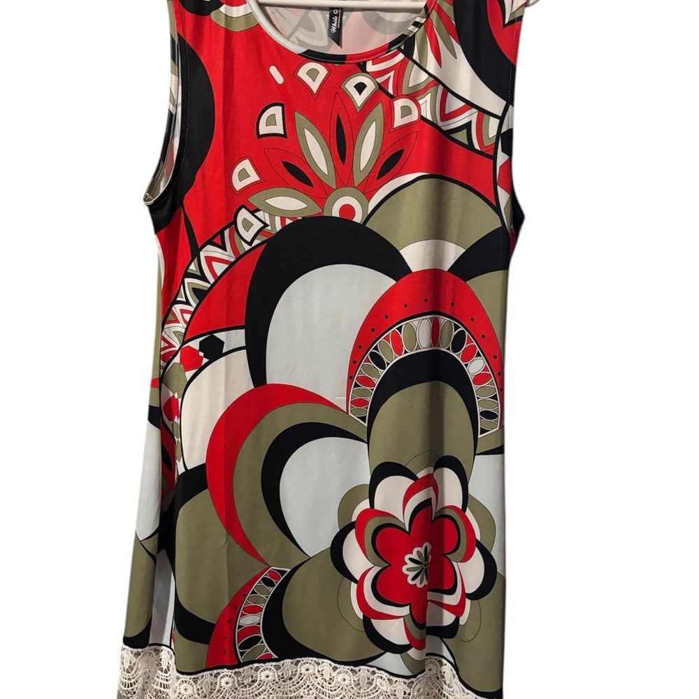Floral Sleeveless Dress - Red, Black, Green